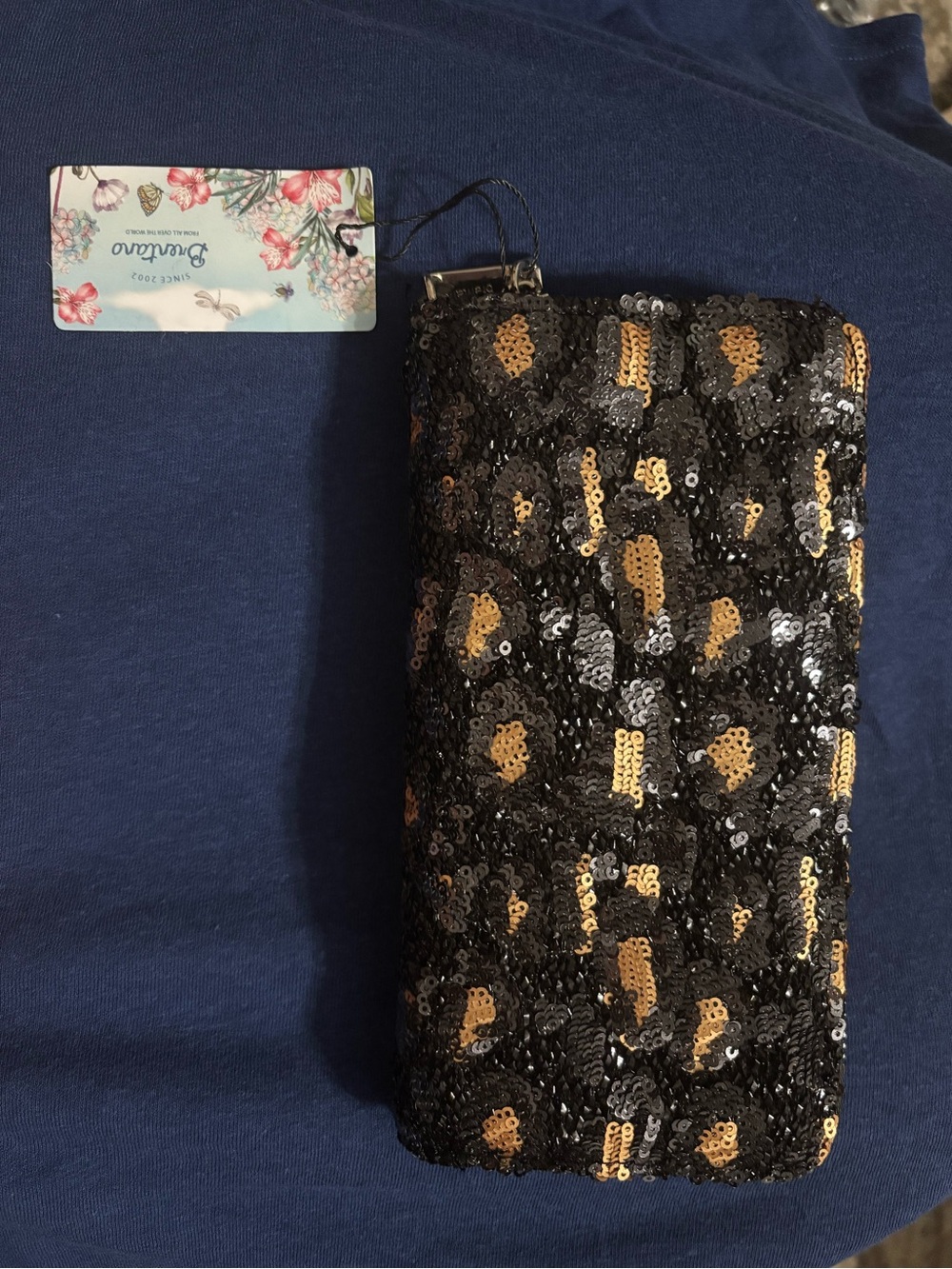 Sequin Leopard Print Evening Clutch - Black & Gold with wristlet